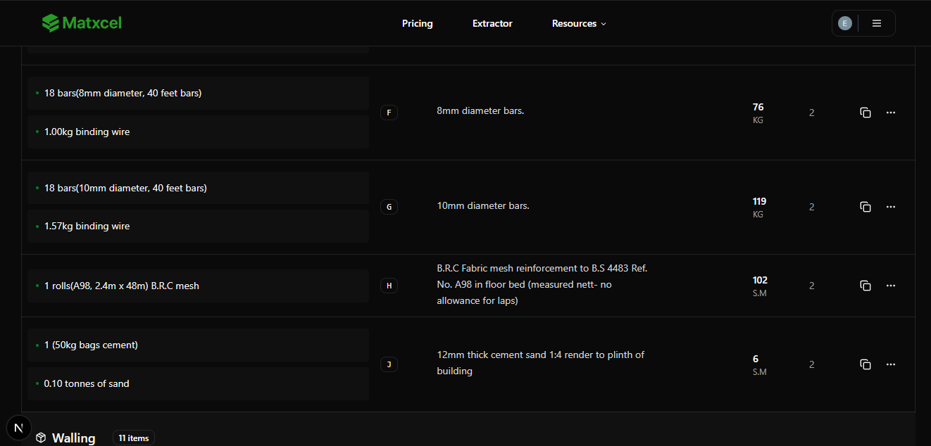 Extract and edit materials interface