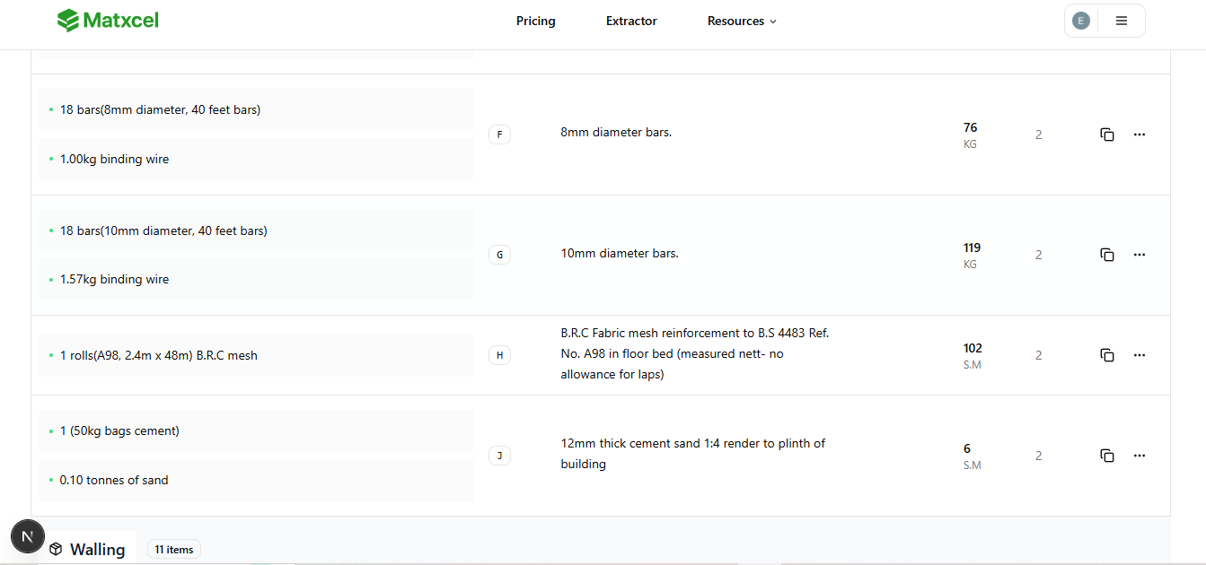 Extract and edit materials interface